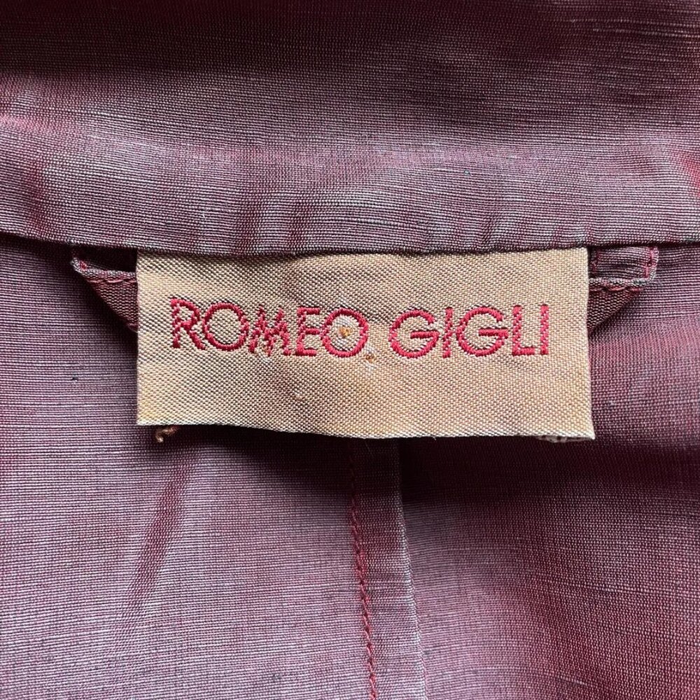 Romeo Gigli 1990s Vintage Iridescent Burgundy Linen & Silk Organza Jacket - Picture 6 of 10